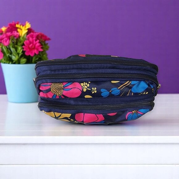 π Colorful Floral Nylon Summer Crossbody Mini Belt Bag | 3 Zippered Pockets - Picture 11 of 12